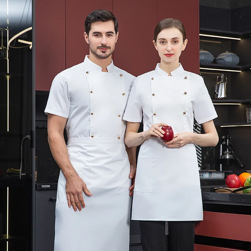 

Chef Overalls Men's Short Sleeve Stretch Hotel Restaurant Ding Room Western Food Rear Kitchen Thin Breathable Sweat Absorbing Ch