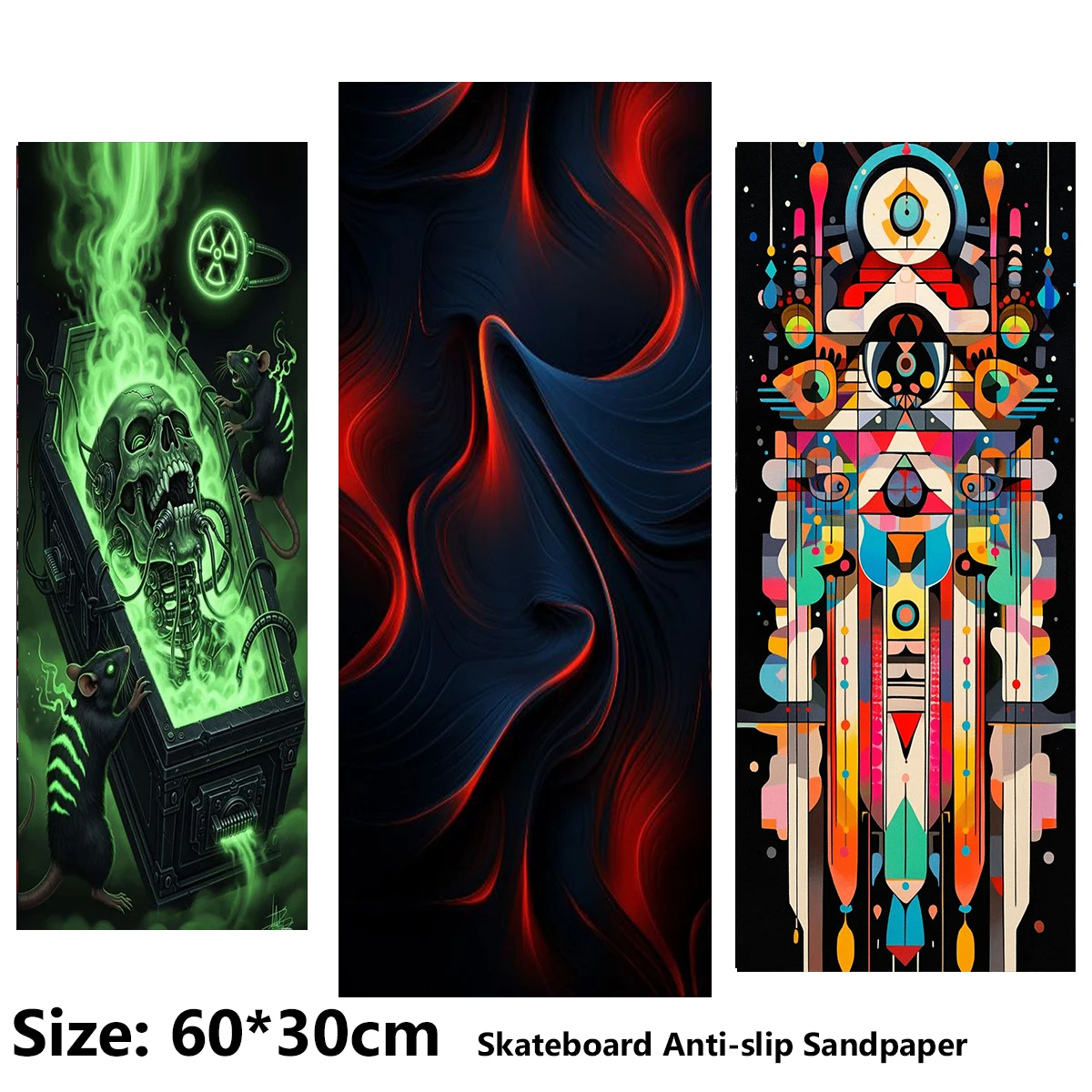 Electric Scooter Anti-slip Sticker Sandpaper Skateboard GripTape Sheet 60*30cm Abstract Horror Skeleton Pattern
