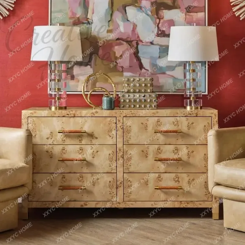 XX style light luxury solid wood bucket side cabinet living room storage locker tree tumor texture advanced sense