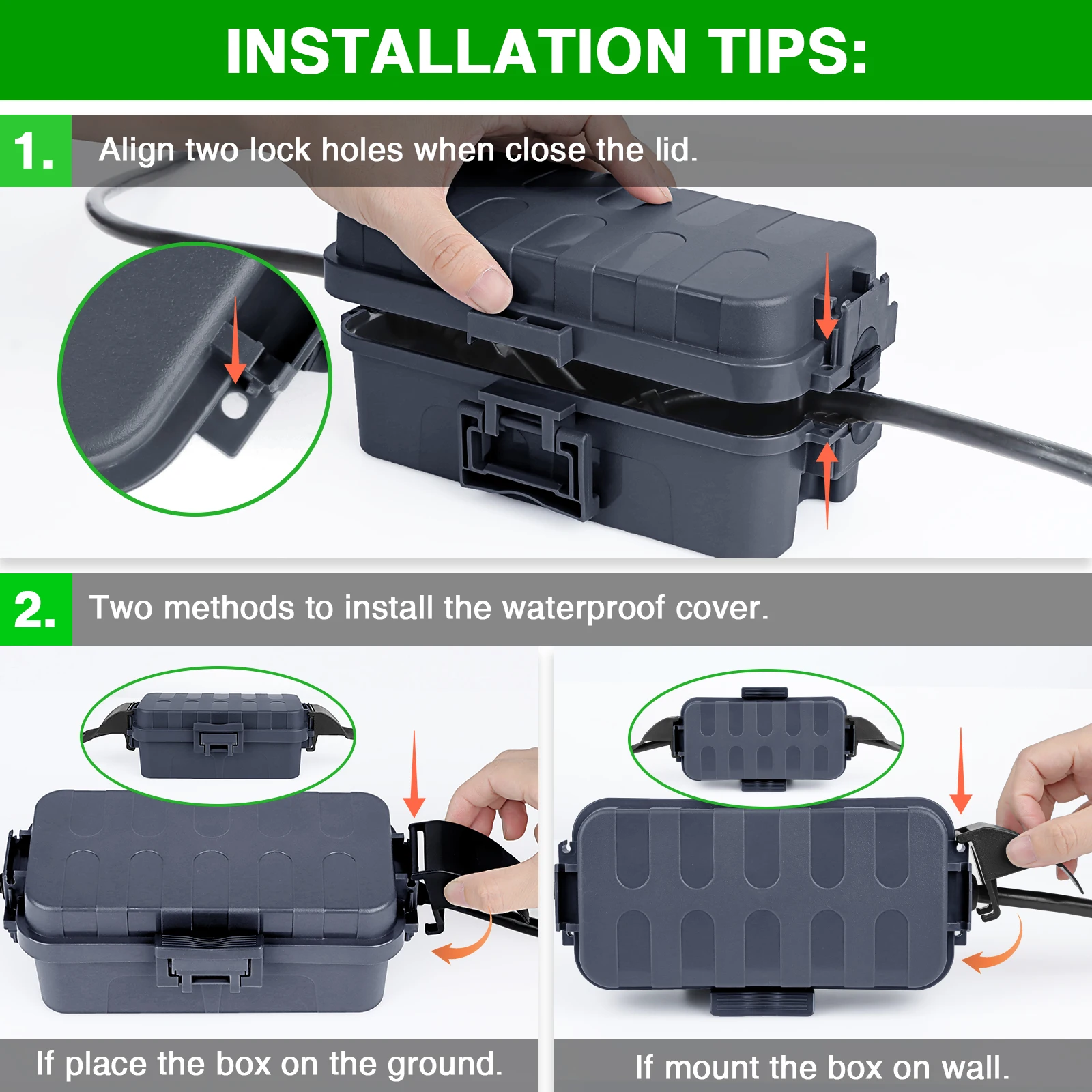 IP55 Waterproof Outdoor Electrical Box with Removable Shield Cover Protective Enclosure for Cables Holiday Lighting Decor