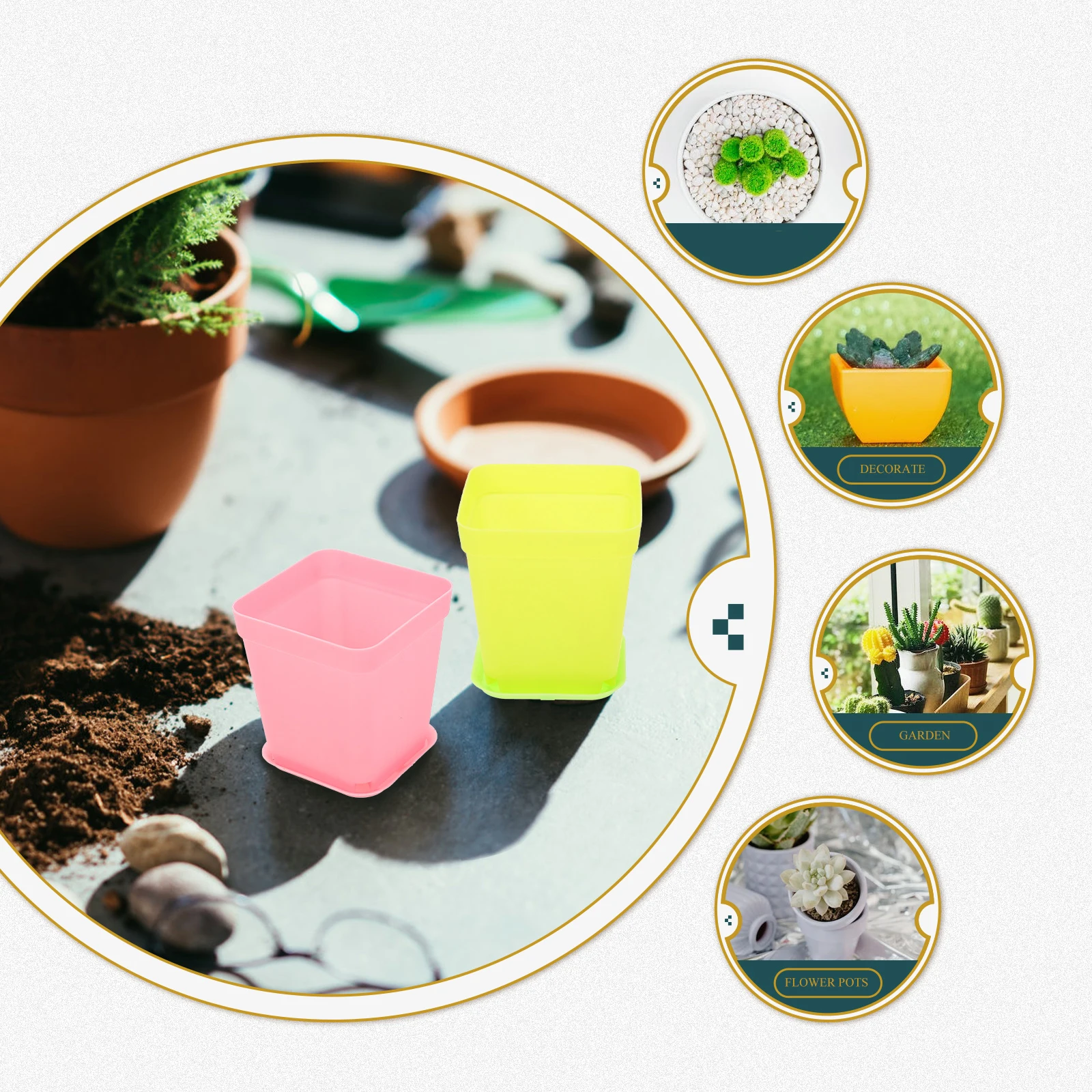 

18 Sets Succulent Pots Plastic Flower Pot Nursery Mini Garden Tools Lightweight Durable Reusable Planter Trays Water