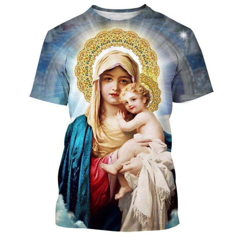 Guadalupe Mexico Virgin Mary 3D Printed T-shirt Fashion Casual Short-sleeved Harajuku Christian Faith T Shirt Tops Women Tees