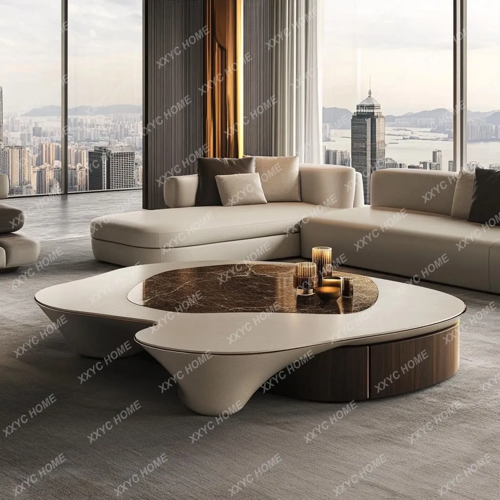 Natural marble coffee table high-end luxury villa living room light luxury atmospheric storage special-shaped cloud coffee table