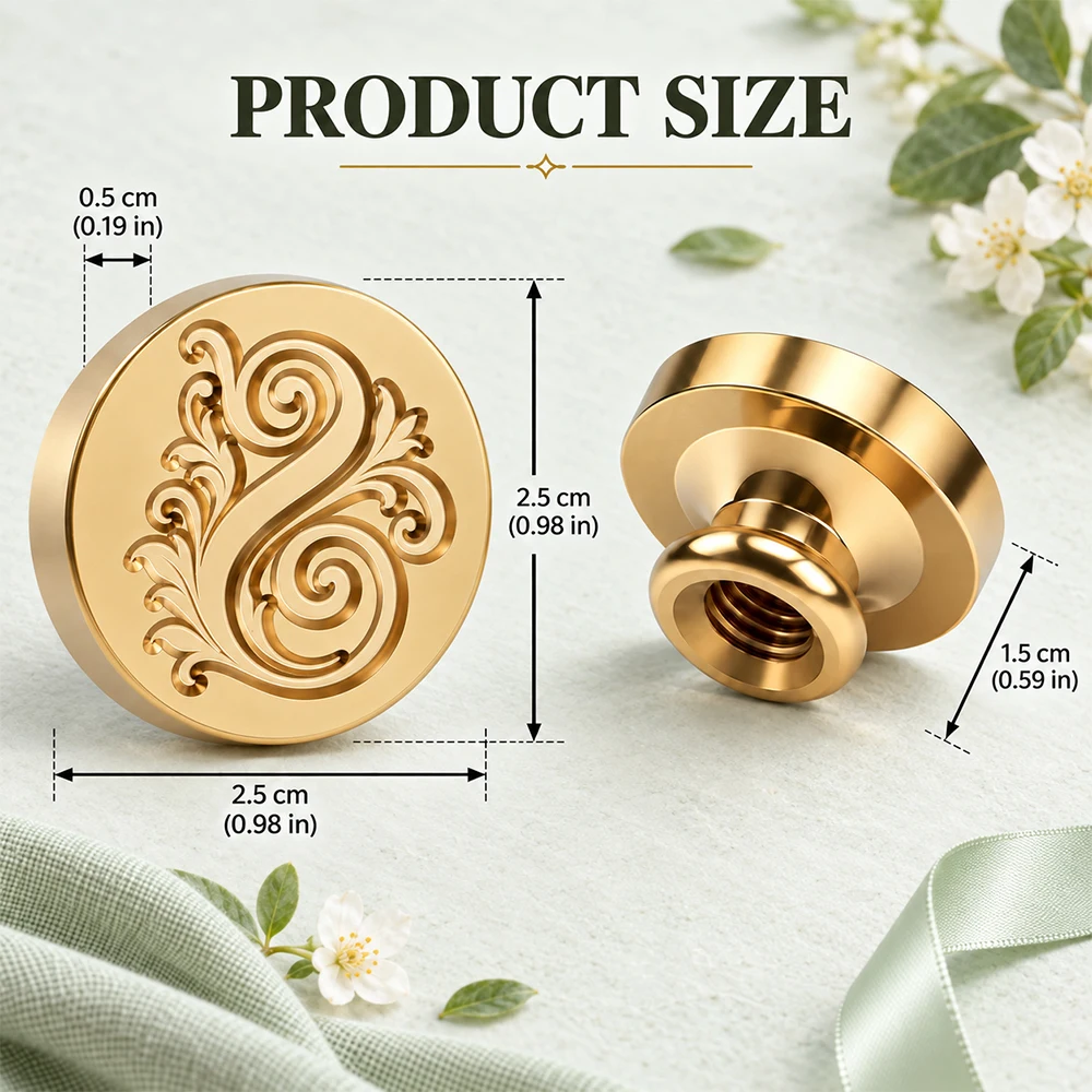 26 Letters Floral Initial Wax Seal Stamp Replaceable Brass Stamp Head Retro Alphabet Sealing Stamp for Scrapbooking Card Decor