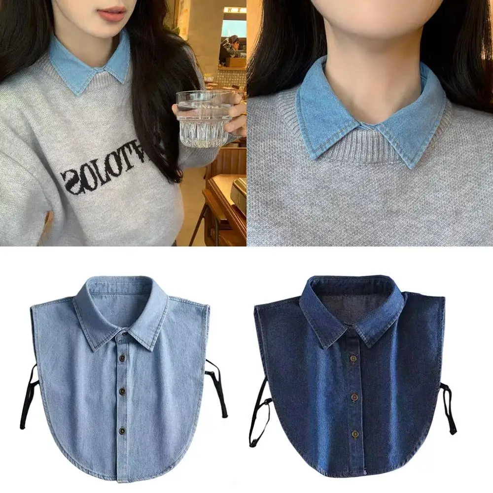 Collar falso de mezclilla para mujer, collares desmontables, estilo de media camisa, cuello falso, accesorios de ropa para mujer, camisas Unisex