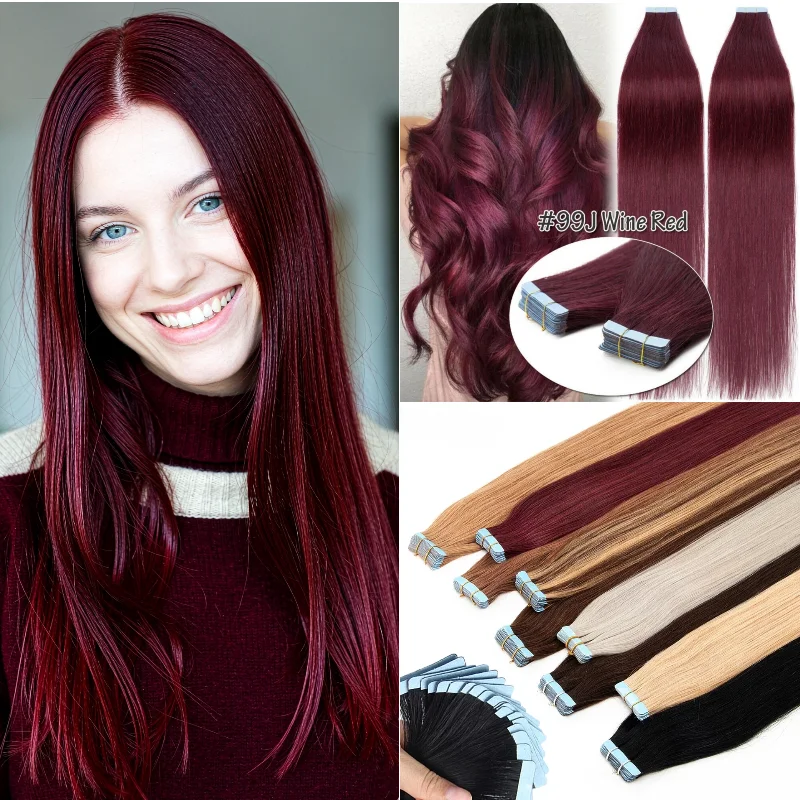 human-remy-hair-tape-in-wig-20pcs-18inch-99j-p18-613-40g-easy-remove-for-party-glam-volume-wholesale-dropship
