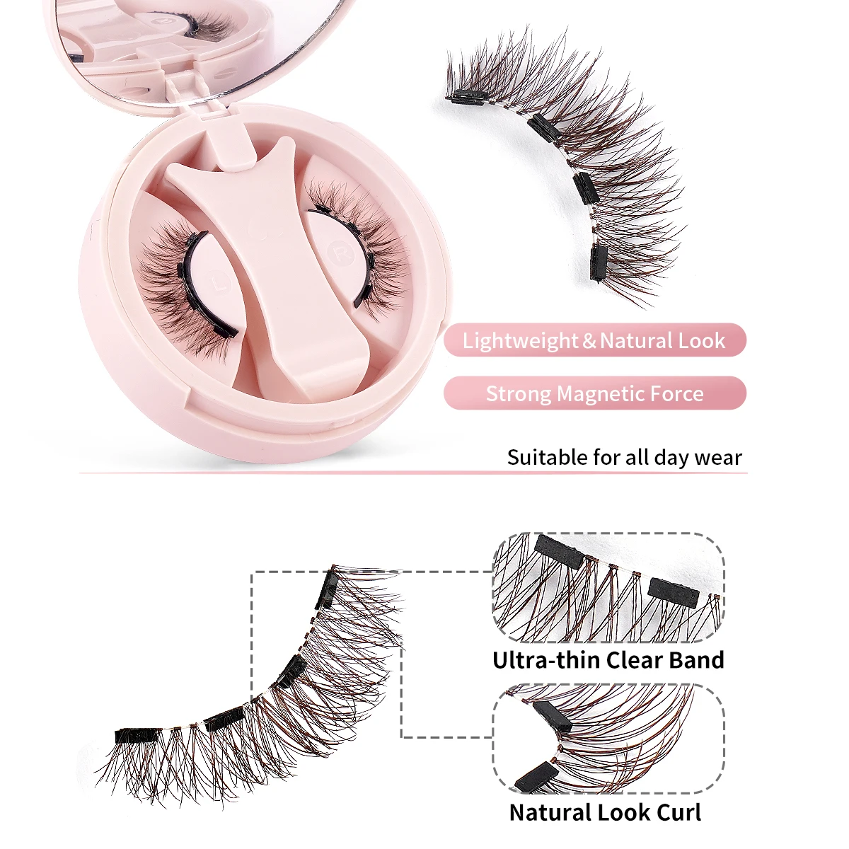 MAGEFY 3 Pairs Magnetic Eyelashes Glue Free Reusable Natural Manga Lashes False Eyelashes Cat Eye Lashes Magnetic Tweezers Set