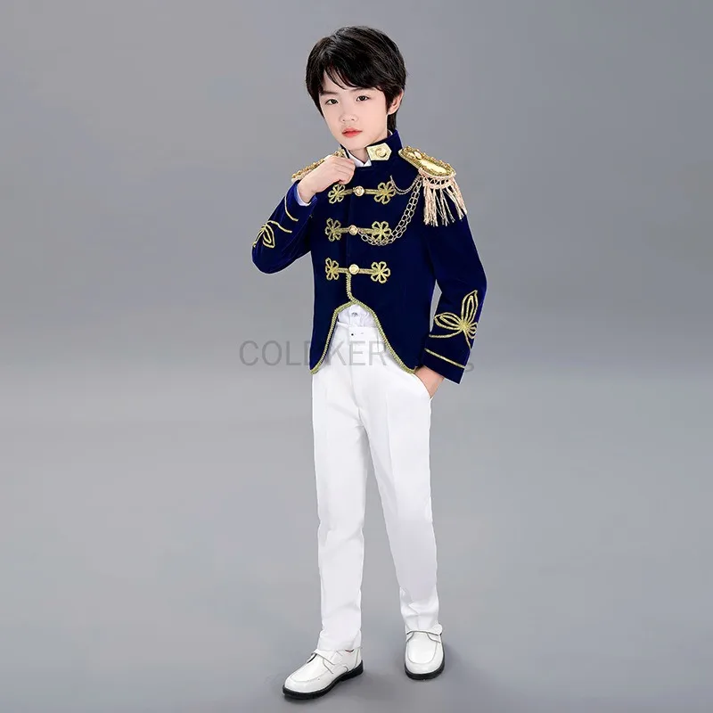 

Boy Costume Prince Halloween Christmas Cosplay Dress Up Outfits Kids Vintage Velvet Blazer Suits Royal Court Medieval Costume