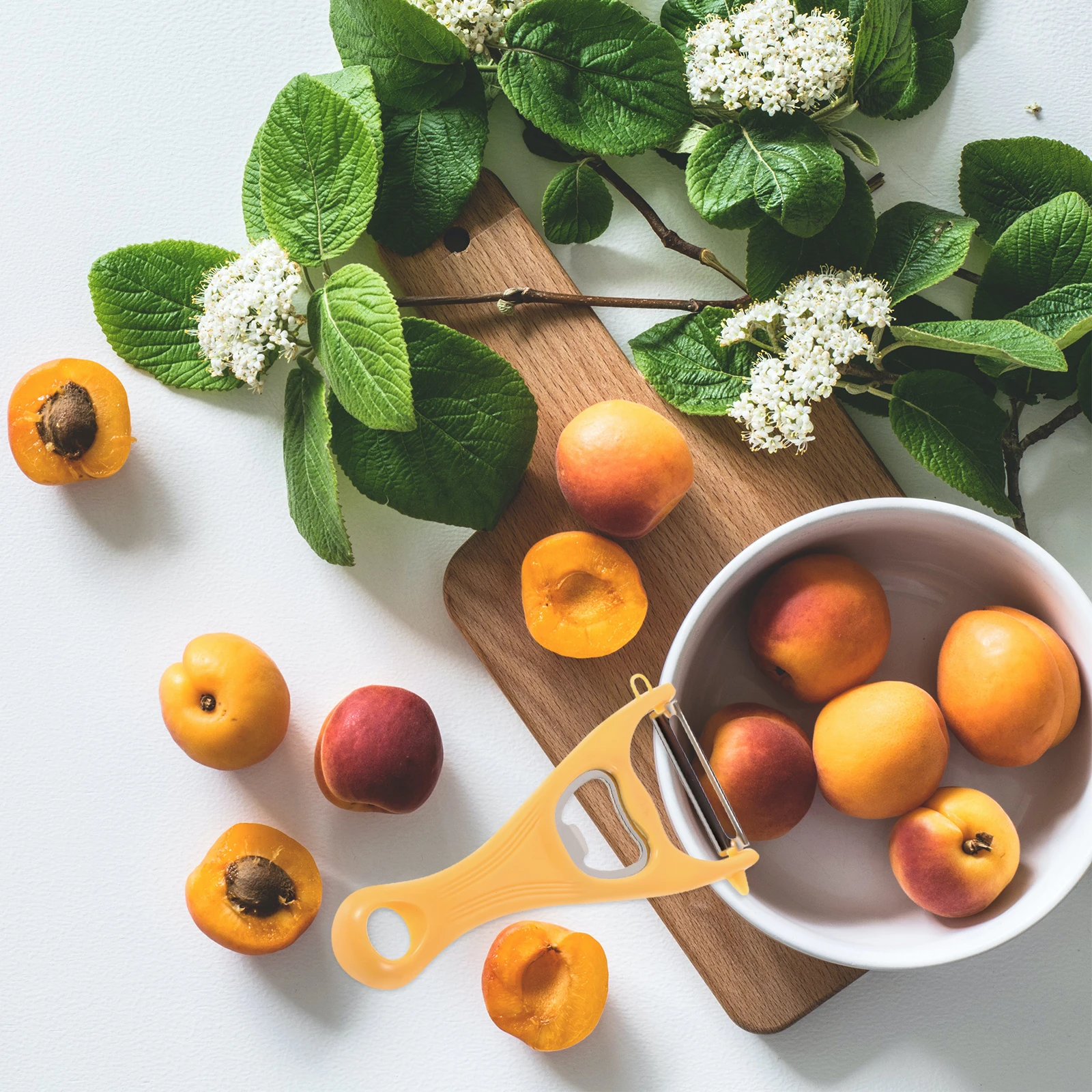 

2 In 1 Multifunctional Kitchen Peeler White Stainless Steel Blade Portable Fruit Vegetable Scraper Tool Bottle Opener Gadget For