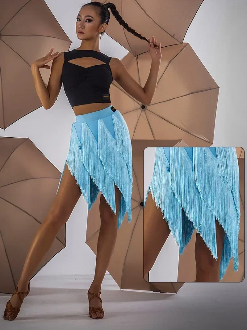 Women Latin Dance Skirt Sexy Chacha Samba Tango Layers Tassels Fringes Dresses Competition Performamnce Lady Latin Costume