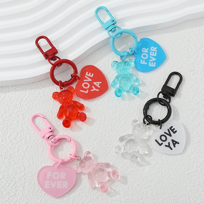Handmade Acrylic Keychains Cute Bear Heart Love Key Rings For Women Men Friendship Gift Handbag Decoration Handmade Jewelry