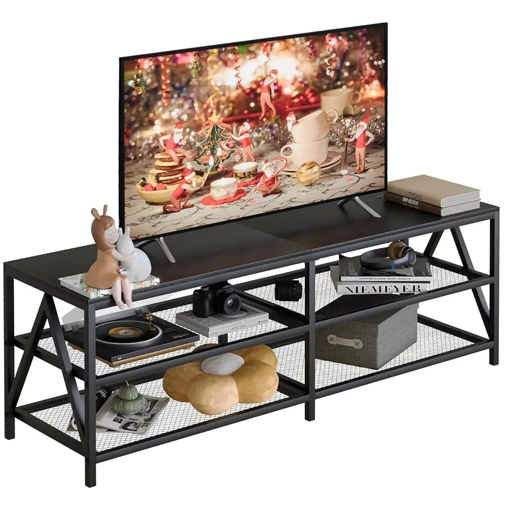 

Tv Stand For Tv Up To 65 H, Long 55"" Tv Cabinet With 3-Tier Storage Shelves,Entertainment Center Tv Console Table For Living