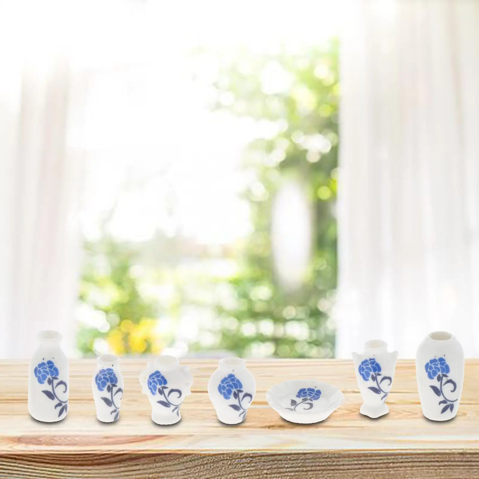 

7 Pieces Mini Dollhouse Porcelain Vase And Dish Room 1/12 Decor