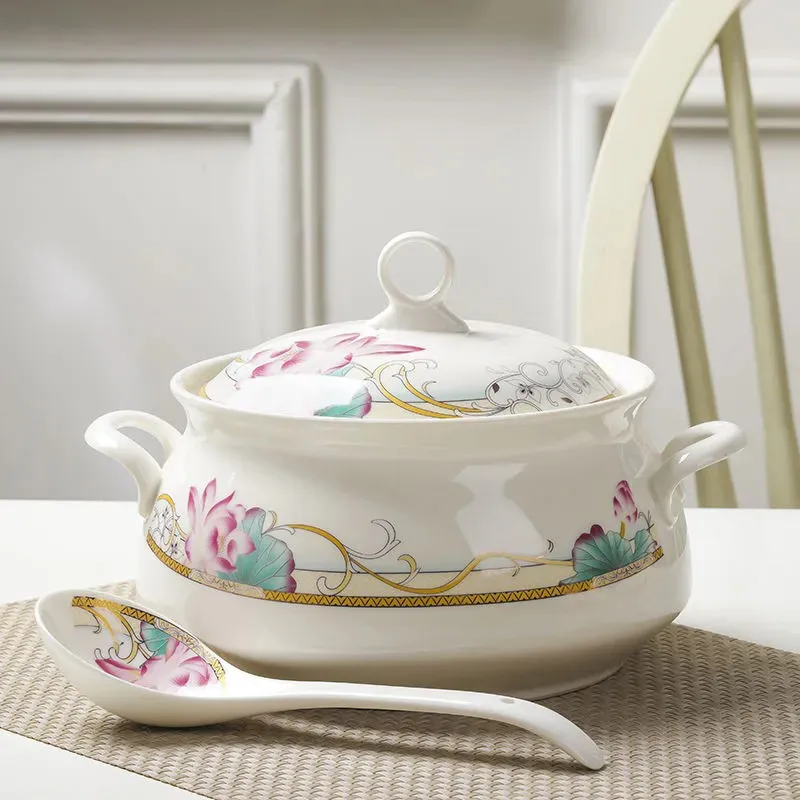 Jingdezhen Round Covered Double Ear Palace Soup Bowl For Household 9 Inch Large Thick Glazed Color Bone China Soup Bowl ZI154
