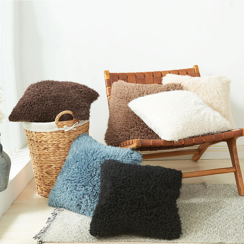 Pure Color Plush Lamb Velvet Pillowcase Autumn and Winter Style Straw Velvet Pillowcovers Home Sofa decorative Cushion Cover