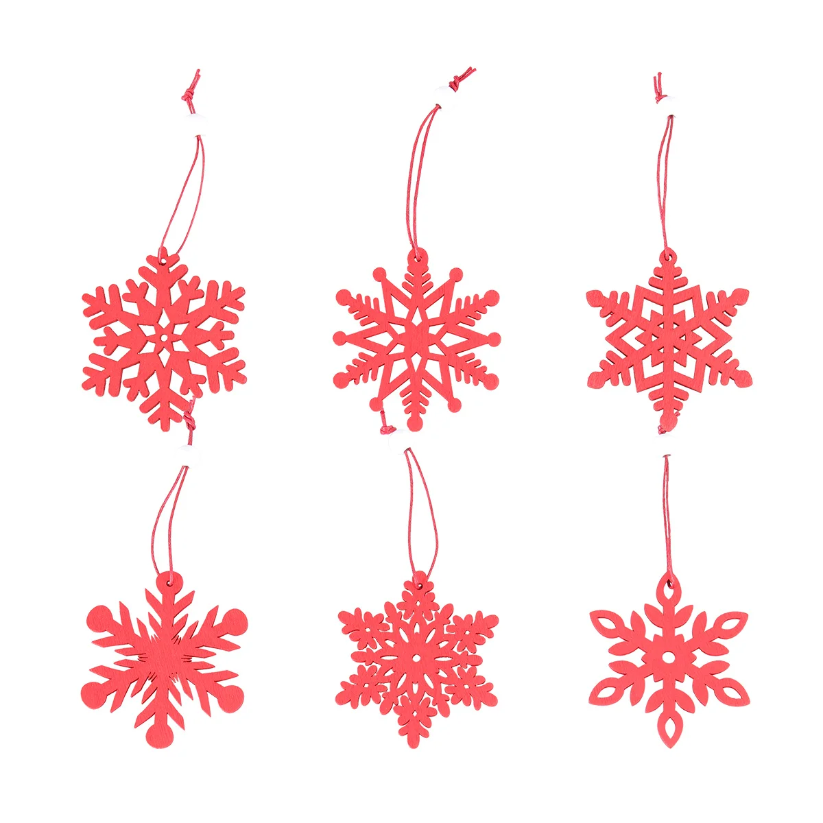 

12 Pcs Wood Ornaments Small Snowflakes Pendant Christmas Tree Red Hanging Decor Pendants Decorations
