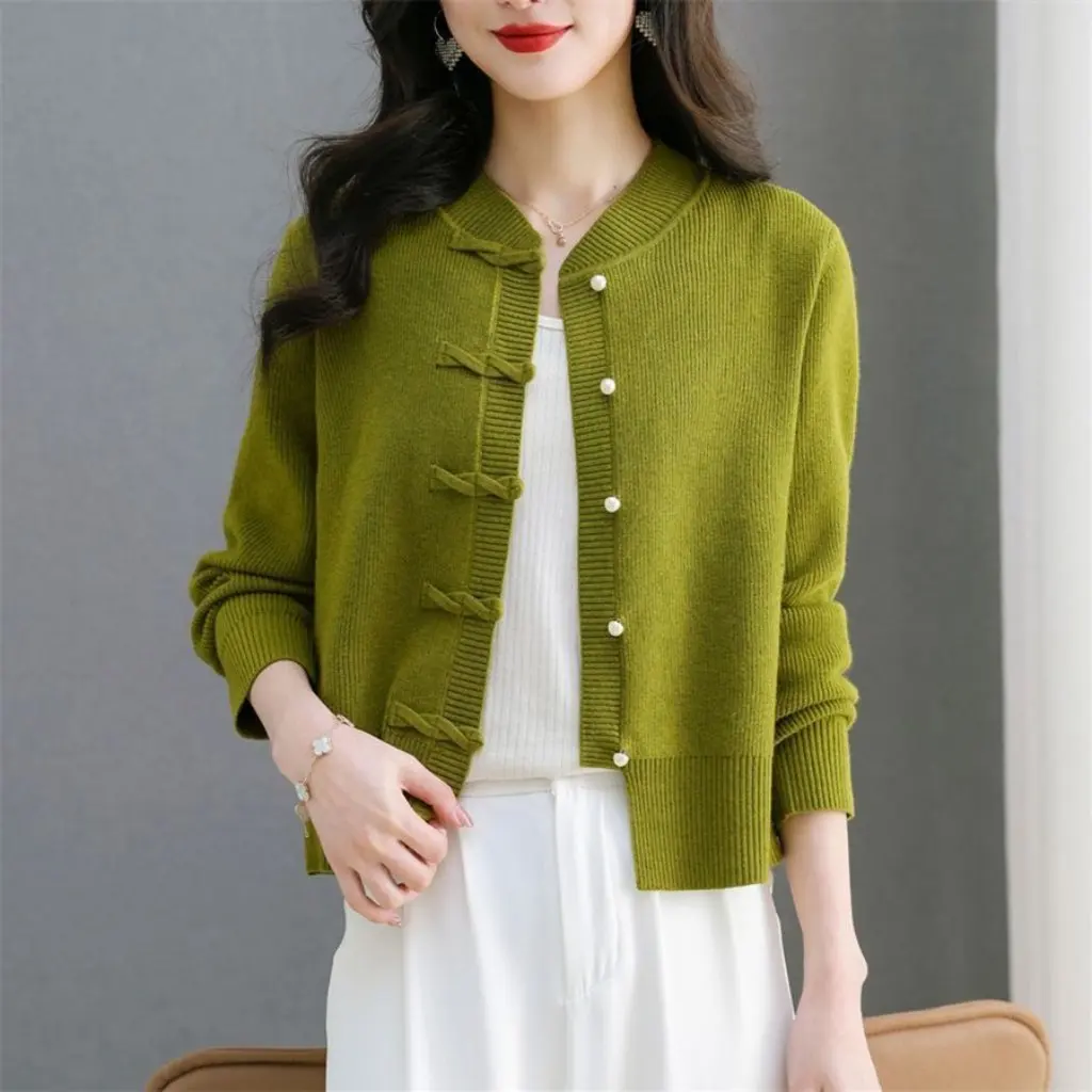 

Women's Solid Color Knitted Cardigan Short Light National Style Buckle Sweater Autumn Outer Wear New Arrival