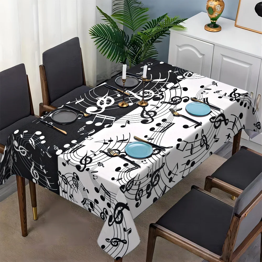 1pc musical note pattern printed rectangular tablecloth for dining table, coffee table cover, festive party eventzyc