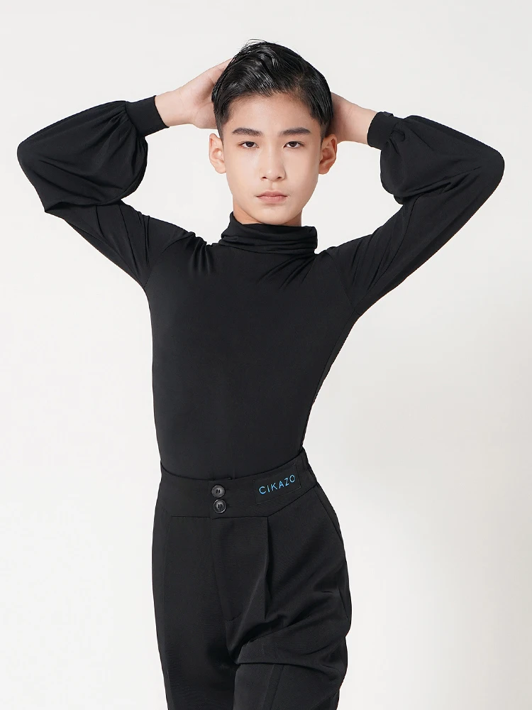 High Collar Latin Dance Tops For Boys Long Sleeved Practice Clothes Chacha Rumba Tango Dress Kids Latin Performance Wear DN16068