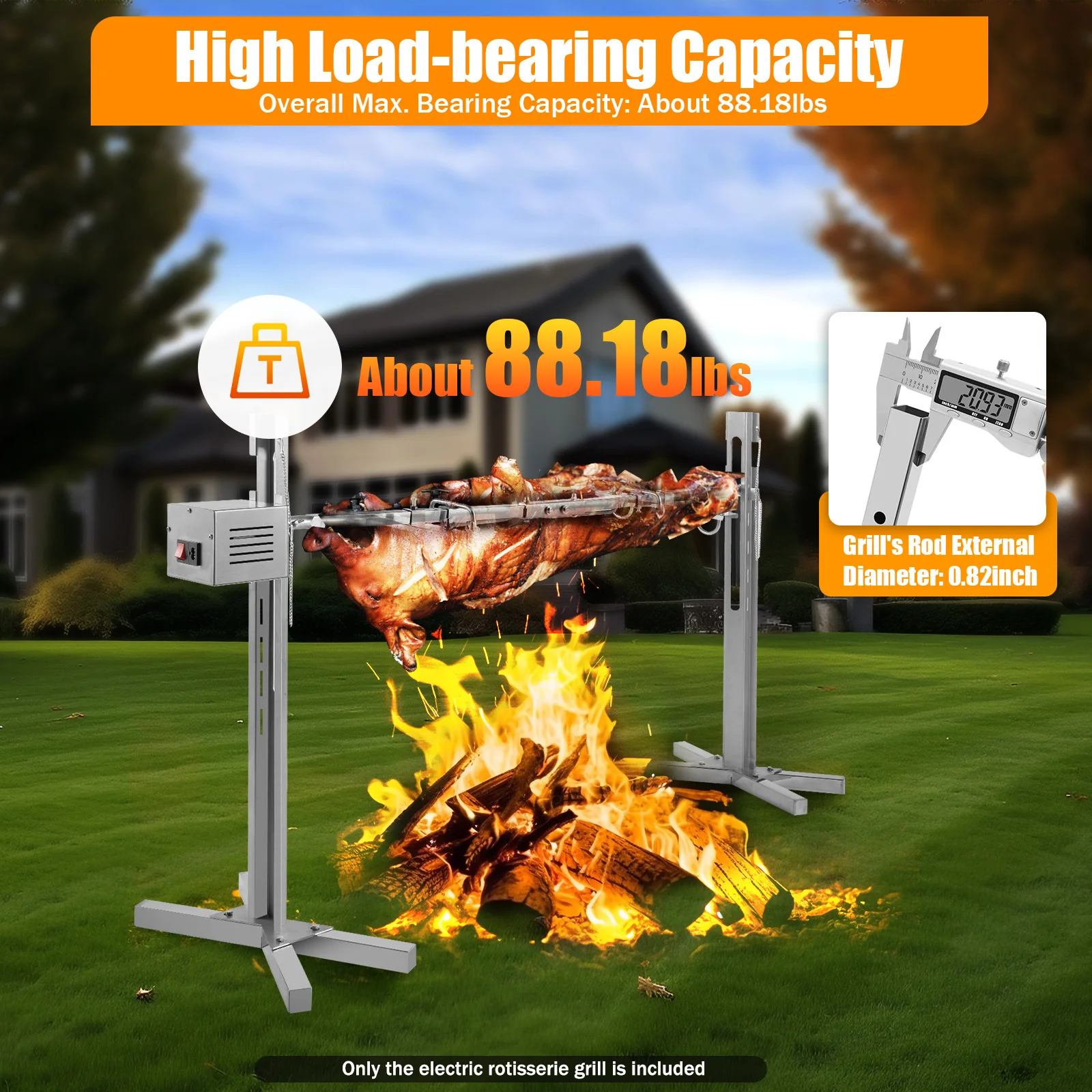 Outdoor Electric Rotisserie Grill Kit Electric BBQ Rotisserie Grill Kit Roaster Stand for Roasting Pig Lamb Max Load 30kg