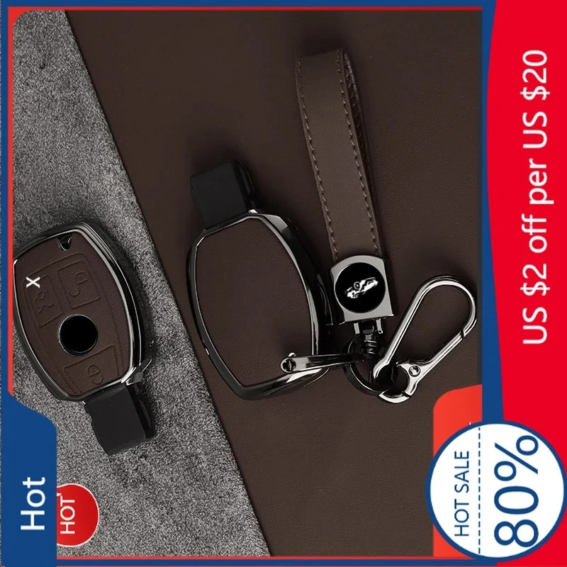 

Для MERCEDES-BENZ для наклейки, металлический кожаный чехол для ключей от автомобиля, чехол для Mercedes Benz A B C E Class GLS GLA GLK GLC CLS CLA AMG W204