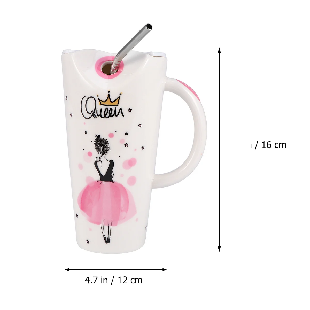 

600Ml Large Capacity Ceramic Mug with Straw Lid Spoon Set Stylish Beverage Cup for Milk Juice Coffee Home Cafe Use Gift