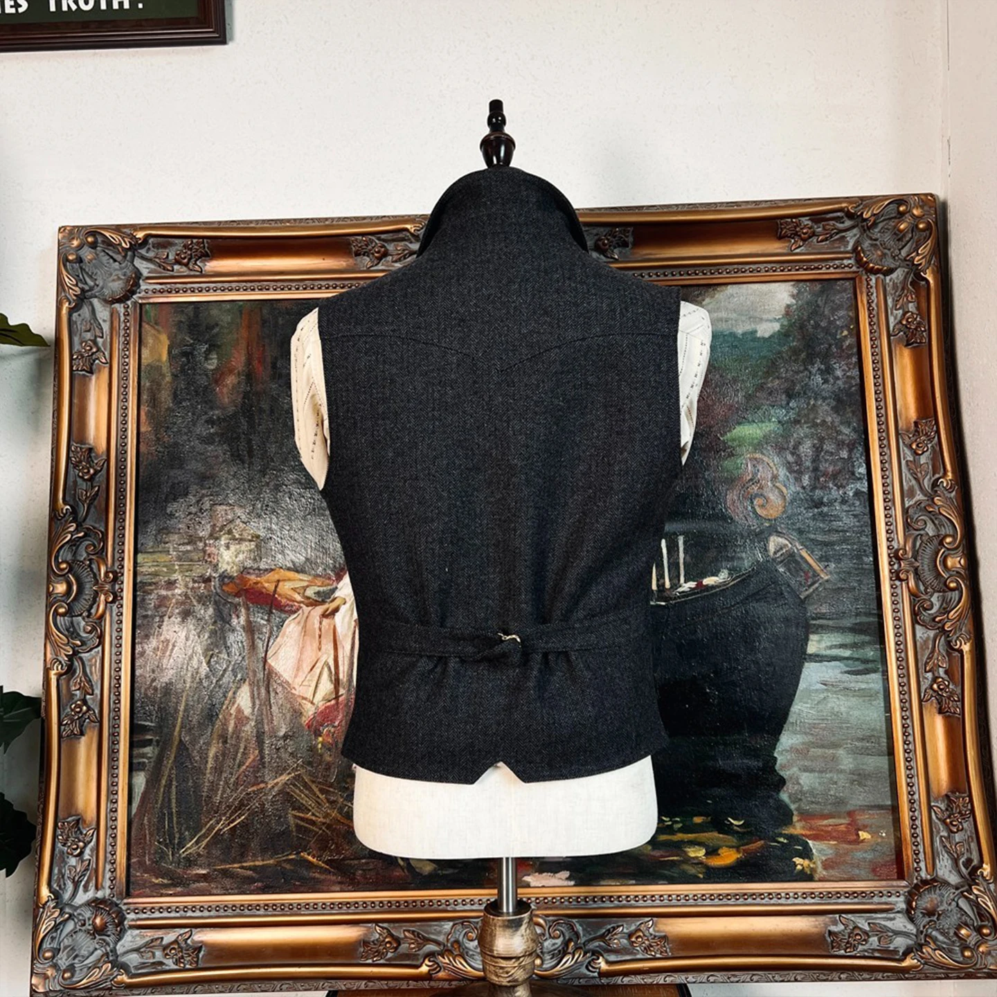 クラシックなヘリンボーンウールベスト（メンズ）、ヴィンテージスリムフィットベスト、ワークベスト、スリムフィットベスト、カーキミックスアンドマッチ