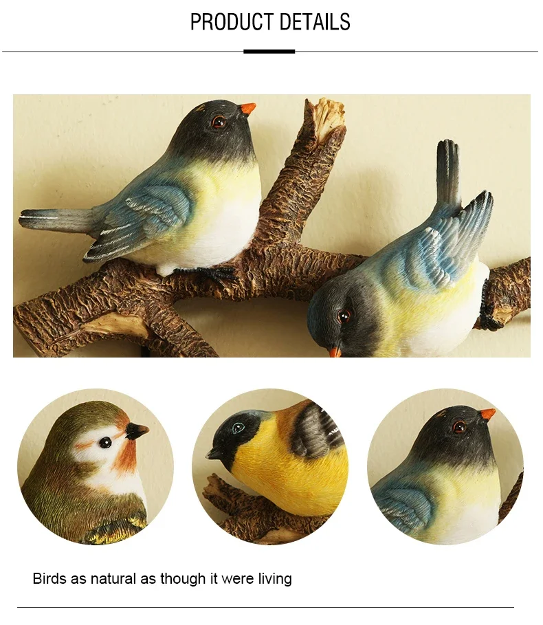 Cute Simulation Wall Mounted Coat Rack 2 Birds on Tree Branch Hanger with 2 Hooks for Hat Keys Towels Clothes Storage Hanging