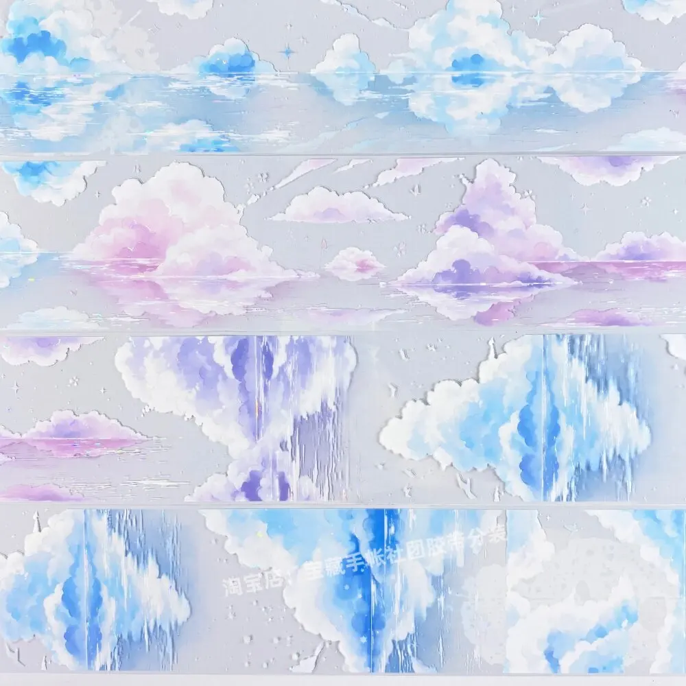 Water Cloud Reflection Sky Surface PET Stickers for Journaling Scrapbooking DIY Craft Decoration Serene Landscape Themed Tape