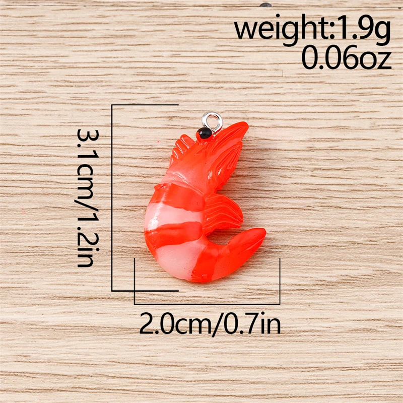 10 Stück 20x31mm Cartoon Harz-Garnelen-Anhänger für Schmuckherstellung, Halsketten, Ohrringe, Armbänder, Zubehör, DIY-Bastelbedarf – Detail 1