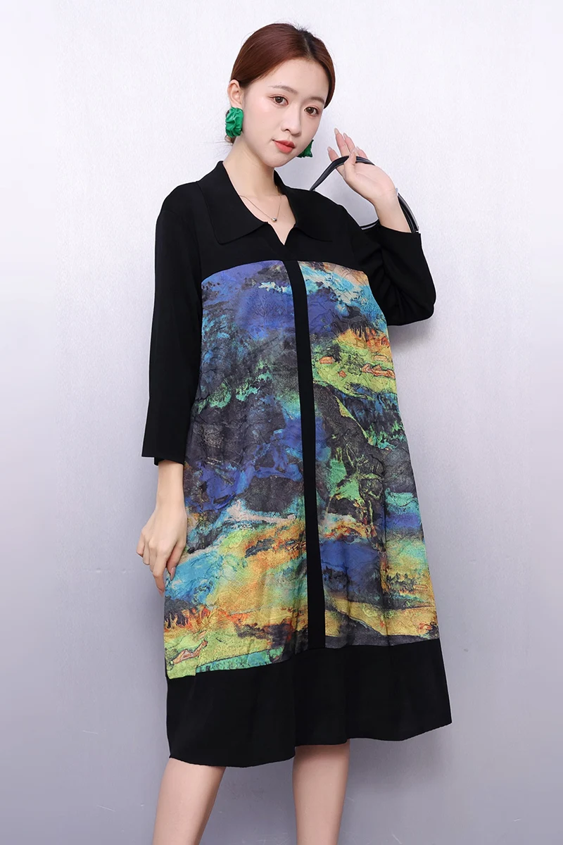 

Осень 2025 г., элегантные женские свободные длинные платья с принтом, женское платье с длинным рукавом, оптовая продажа J2075