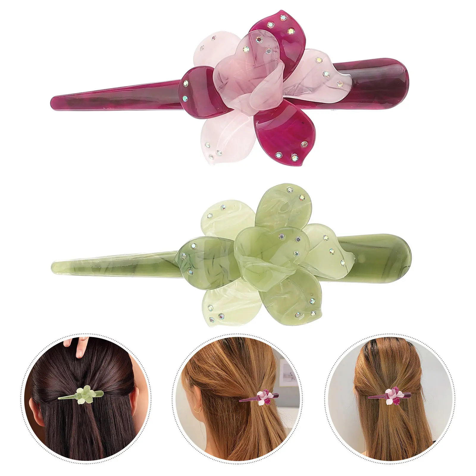 

2Pcs Cowhorn Hairpins Floral Chrysanthemum Design Bright Colors Comfortable Hair Clip for Women Party Festival Accessories