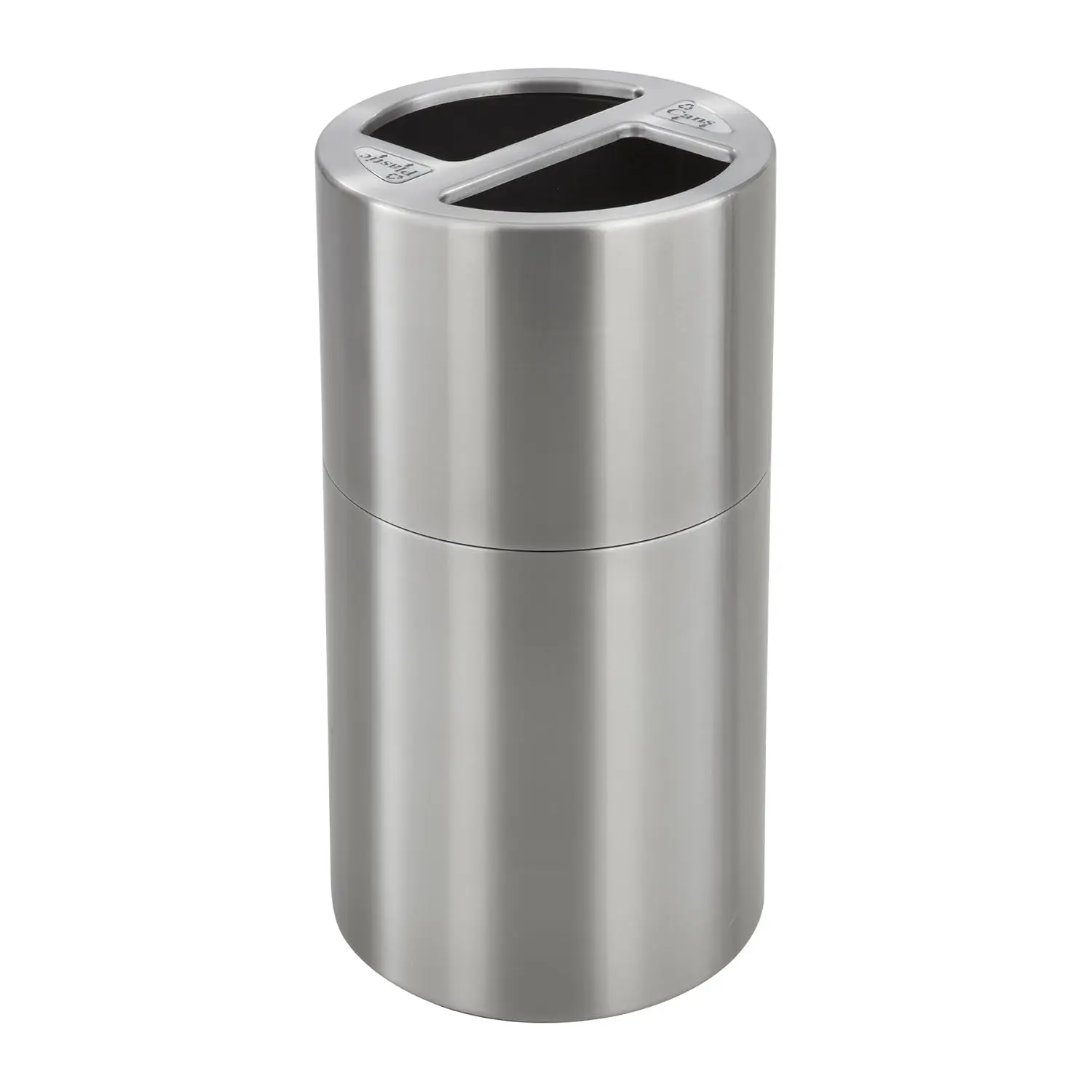 Dual-Bin Indoor Contemporary-Style Recycling & Trash Can with Decals, Stainless Steel, 30 Gallon, Silver