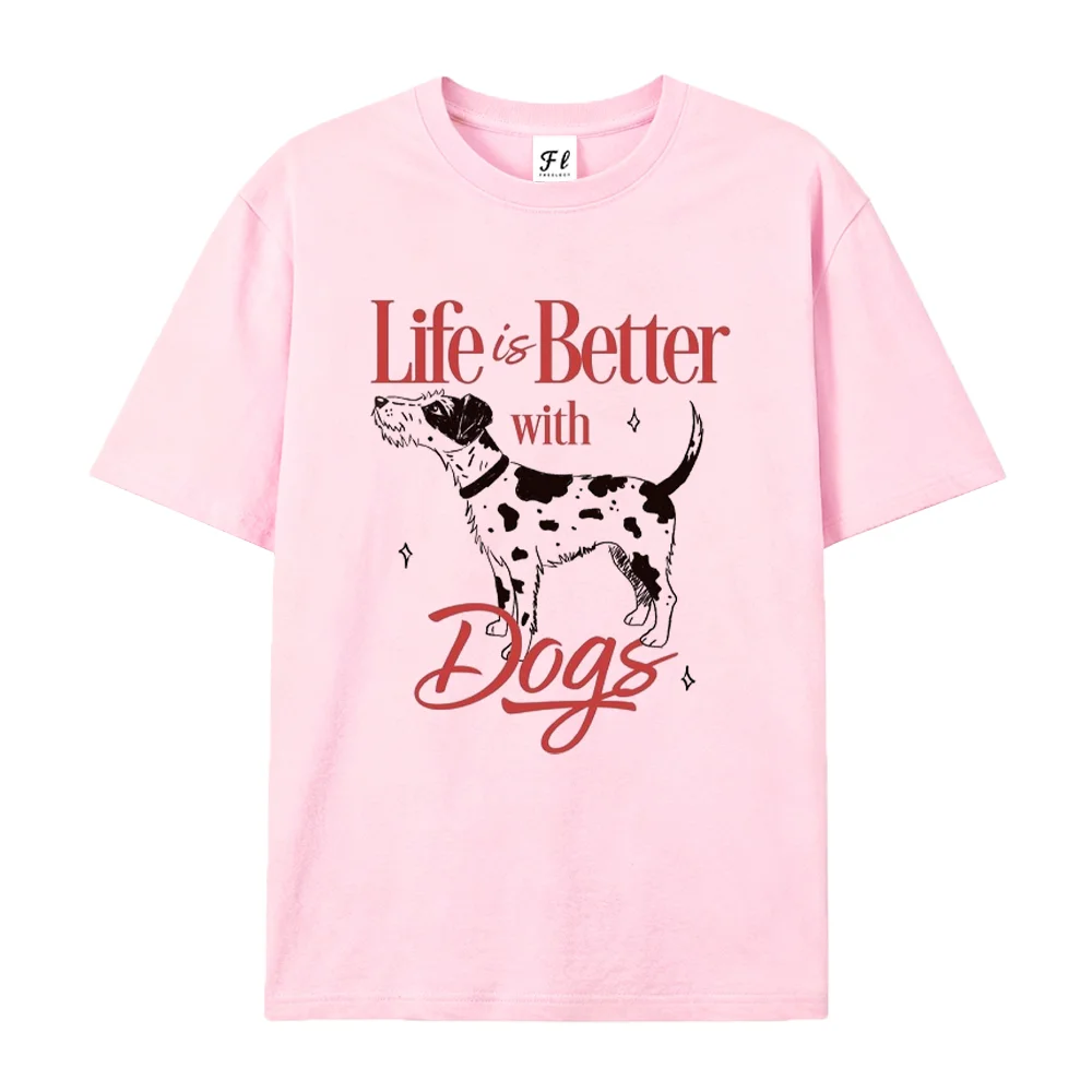 Women Graphic T Shirt Life is Better with Dogs Print Short Sleeve Tee Jack Russell Terrier Dog Lover Casual Cotton Summer Tops