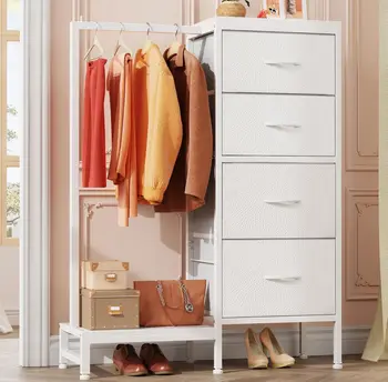 4-Drawer Dresser with Hanging Rack – Fabric Kids Closet Organizer 1