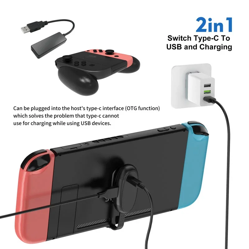 Зарядный otg кабель OLYGame Type-c для консоли NS Switch с поддержкой usb-порта для зарядки и адаптера беспроводного контроллера