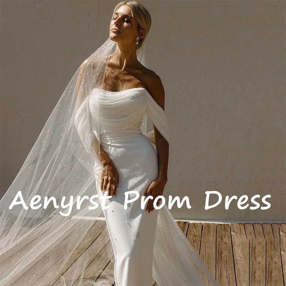 Aenyrst Elegant Off Shoulder Mermaid Satin Wedding Dresses Backless Floor Length Boho Bridal Gowns Customized 2025فستان الزفاف