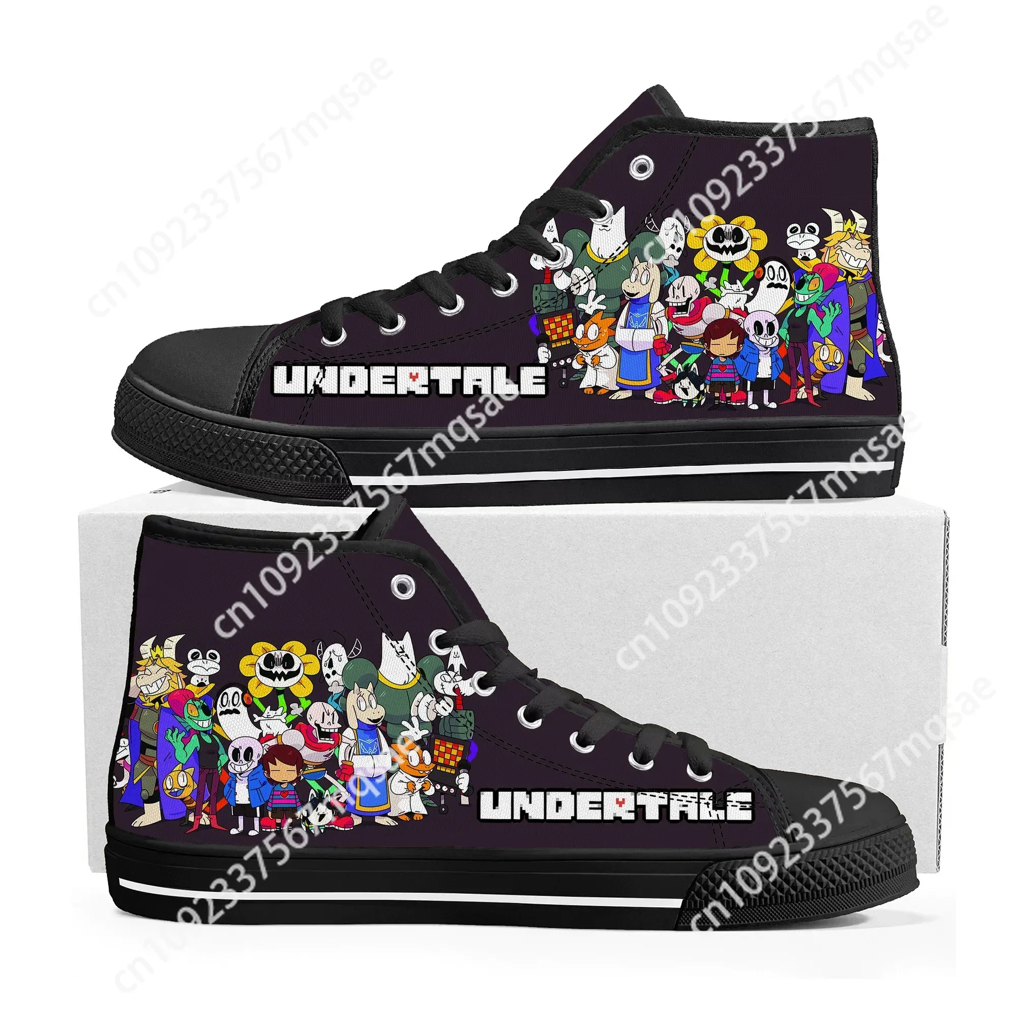 

Cartoon Game Undertale Sans Skull High Top Sneakers Mens Womens Teenager High Quality Canvas Sneaker Custom Built Couple Shoes