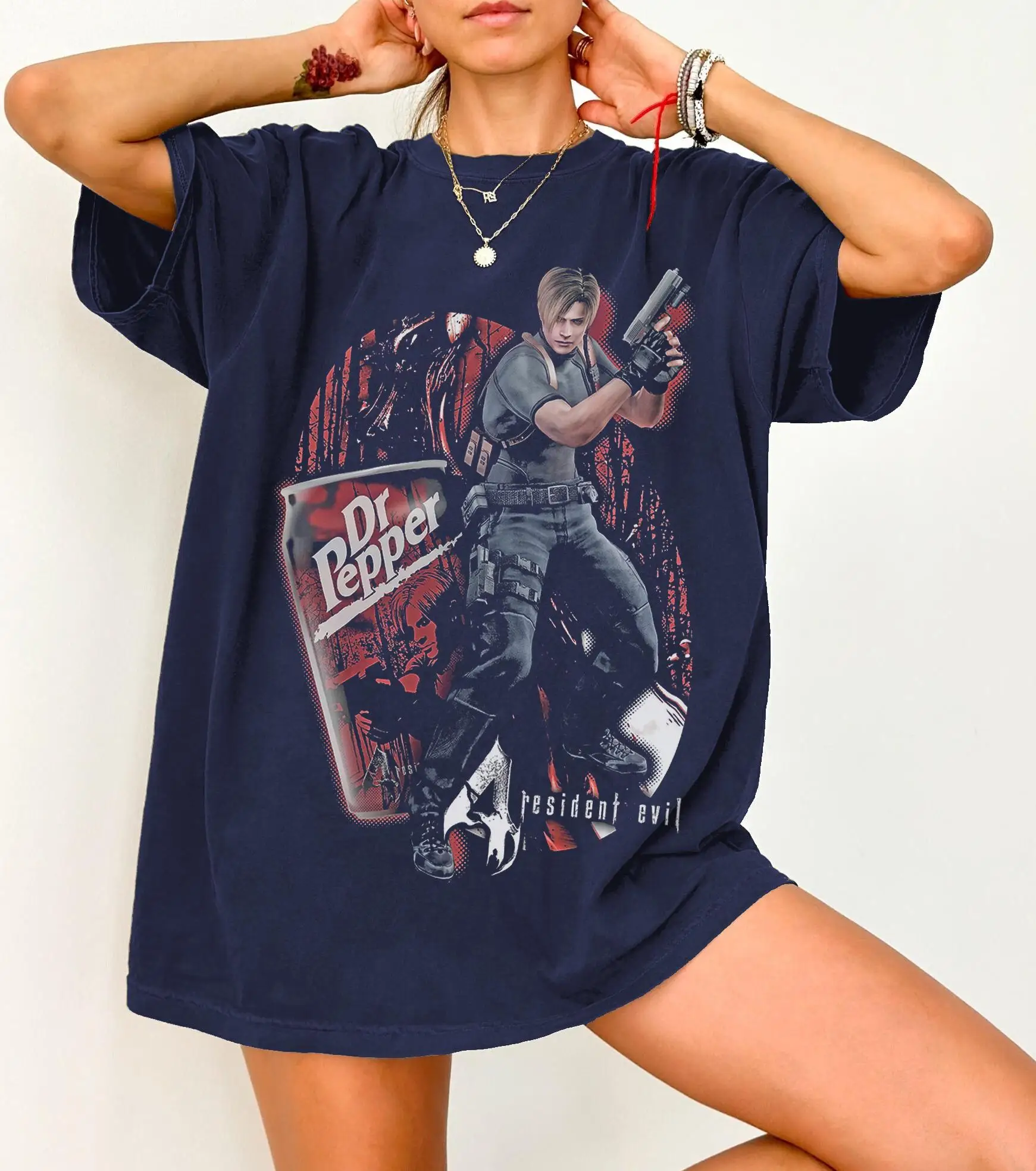 Leon S. Kennedy Resident Evil Vintage Shirt, Dr Pepper Meme T-Shirt, Reqium Aesthetic Tee, übergroßes T-Shirt, T-Shirt für Damen – Detail 5