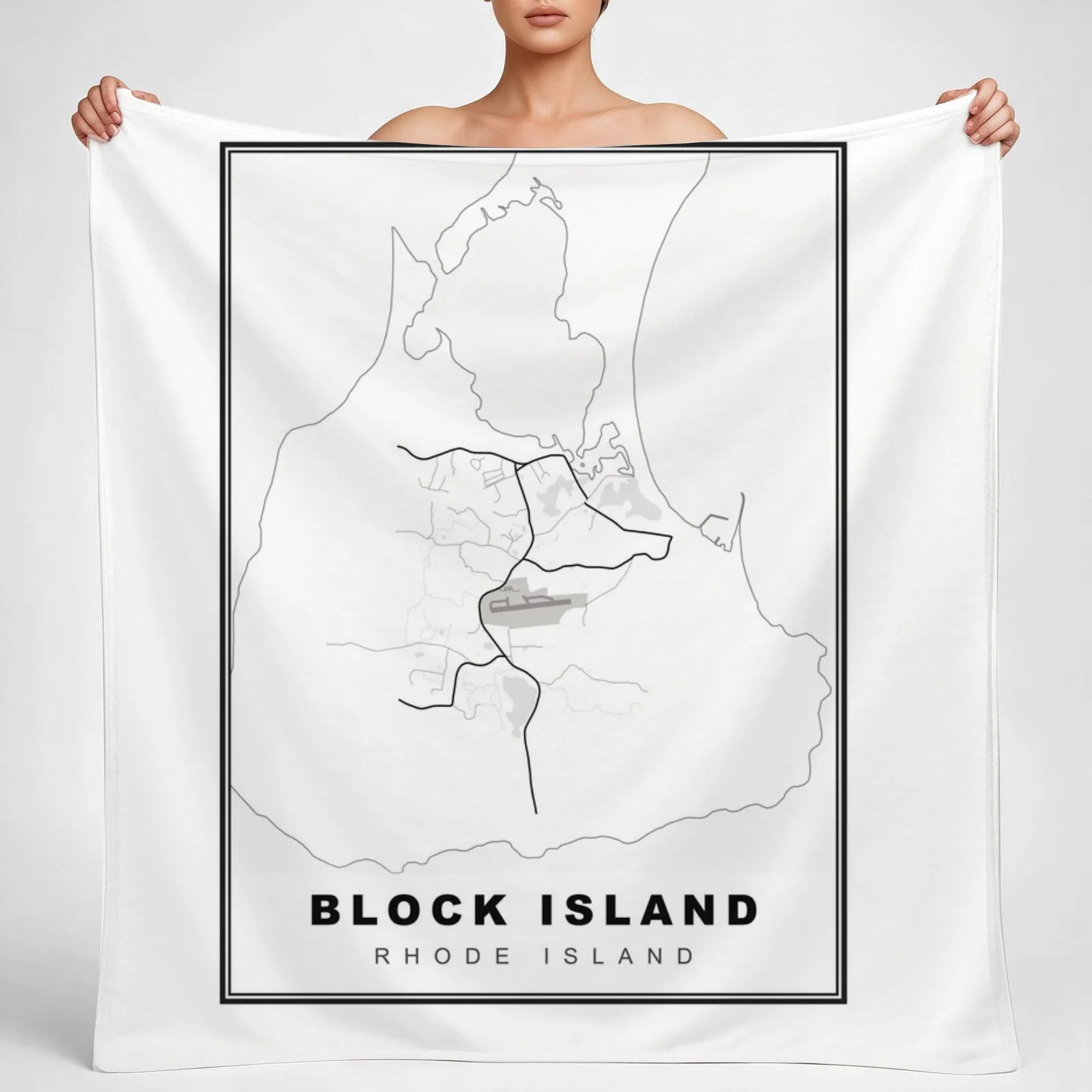 Block Island Map Throw Blanket couch cozy soft plush fuzzy picnic outdoor blanket