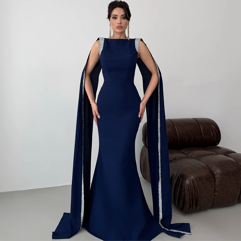 

Simple Mermaid Jersey Customized Evening Dress Soft Watteau Train Prom Dresses Fashion Sleeveless Bespoke Occasion Gowns
