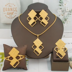 Ethiopian Gold Color Jewelry Set for Women Trend Design Earrings Necklace Bangle Ring Banquet Wedding Party Daily Wear Jewellry