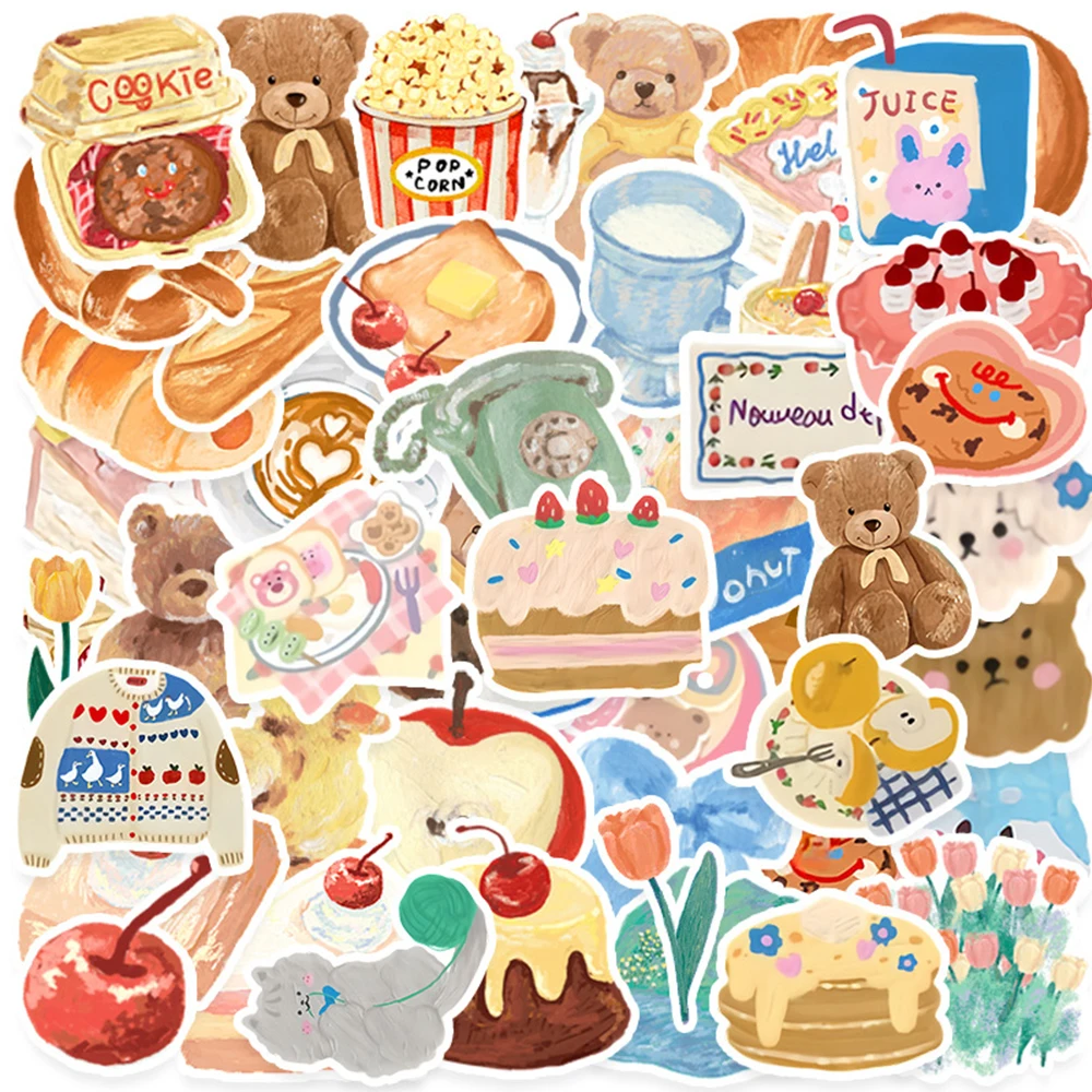 10/30/50 szt. Ręcznie Rysowane Naklejki z Misiem Ciastem, Kreskówkowe Naklejki, Śliczne Naklejki dla Dzieci, Zabawka DIY, Motocykl, Bagaż, Telefon, Kawaii, Wodoodporne Naklejki