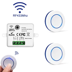 Mini interruttore della luce interruttore del pannello Wireless rotondo telecomando ricevitore relè 10A trasmettitore modulo RF 433Mhz per camera da letto