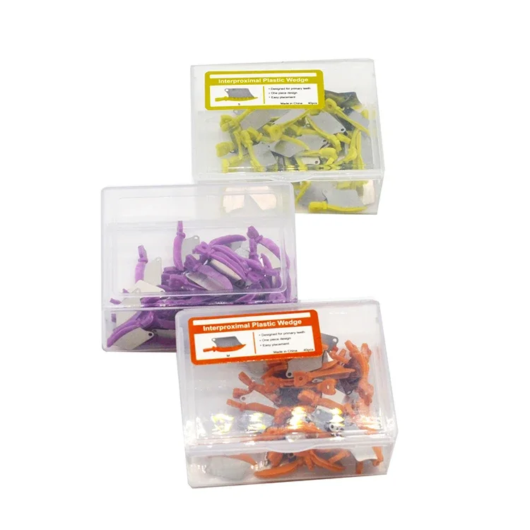 LK-801C Disposable Colorful Teeth Interprocimal Plastic Wedges Guard with Metal Blade，50 Pieces