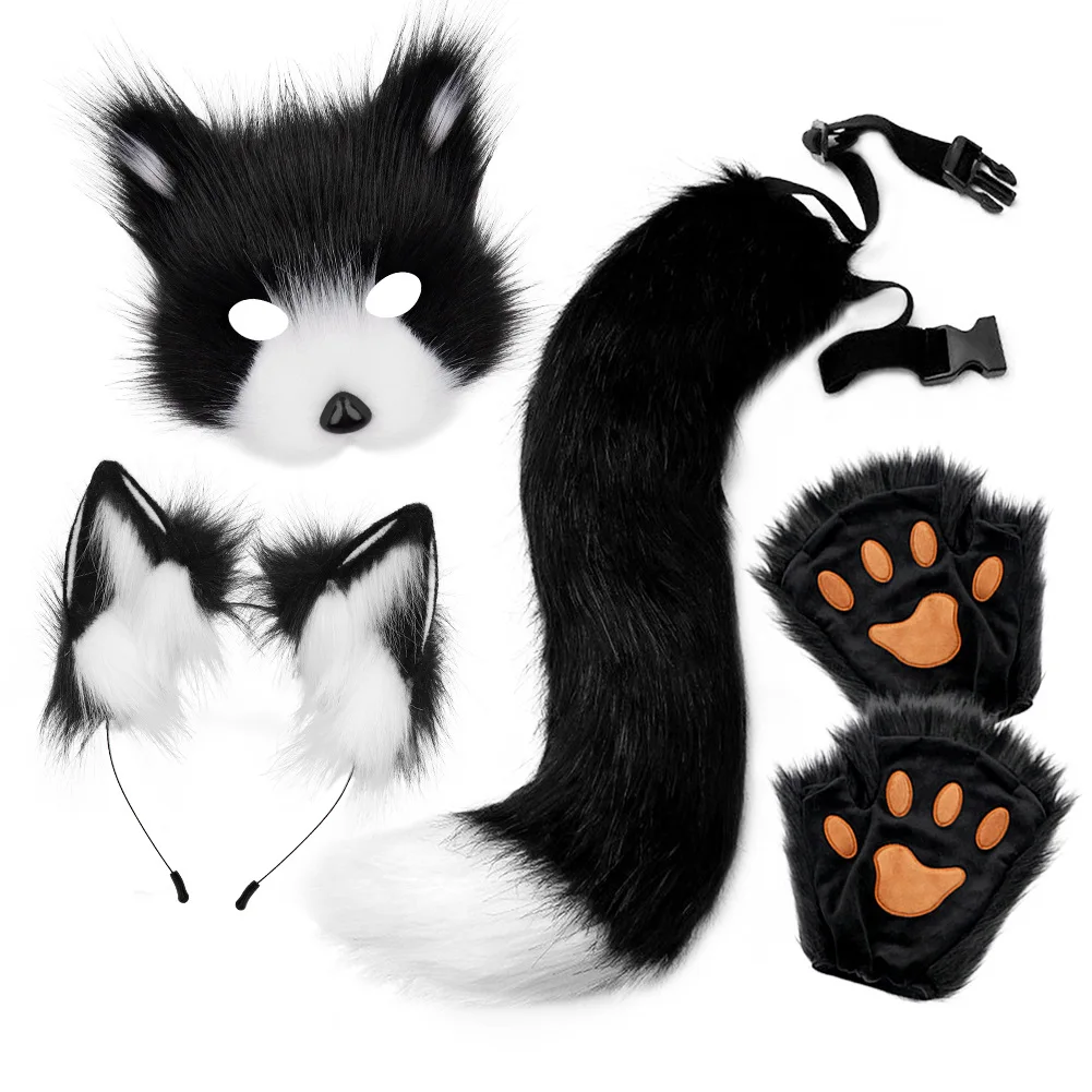 

Halloween Plush Mask Set Animal Claws Realistic Ears Headband Tail Cos Accessories