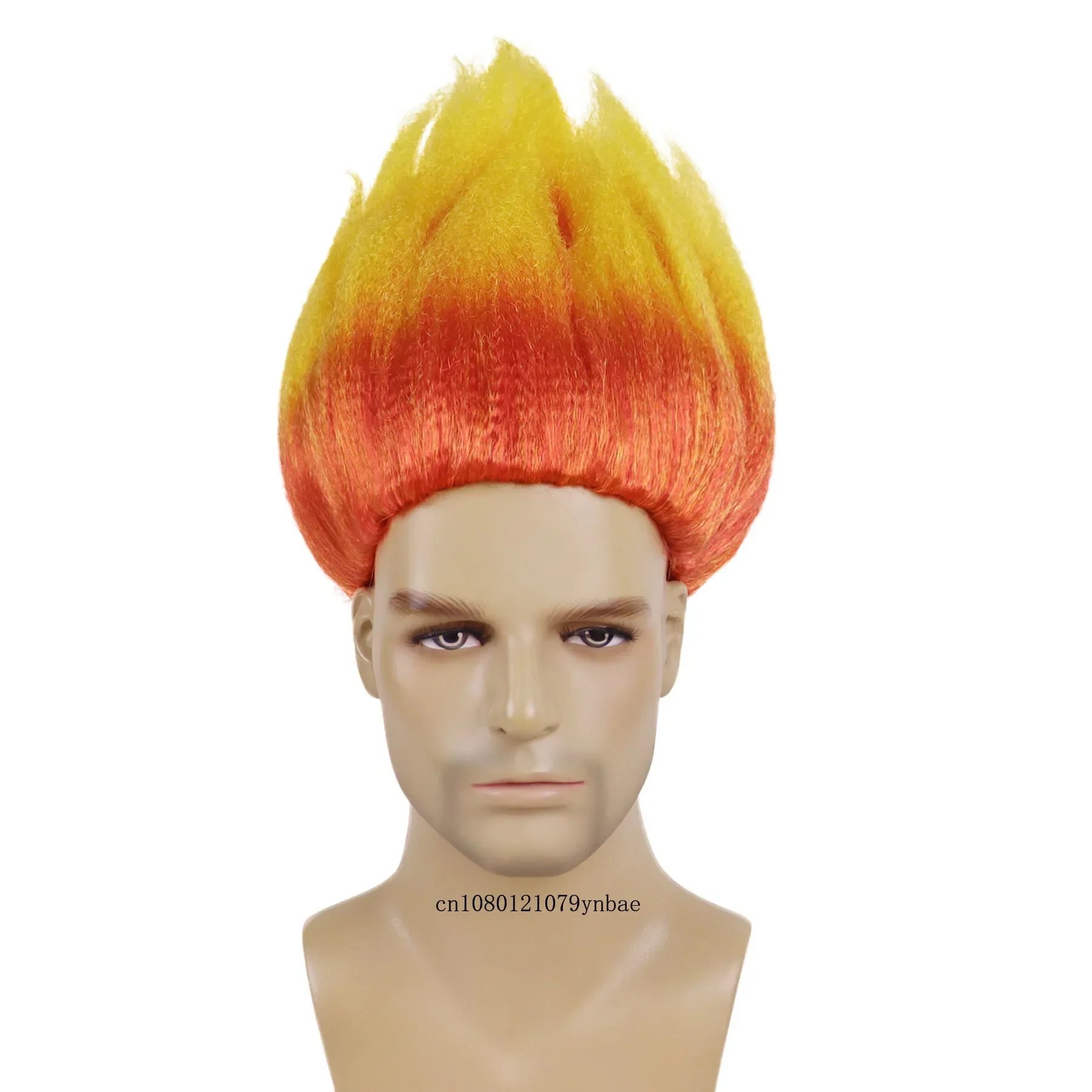 Synthetic Orange and Yellow Fire Wigs with Necktie Set Short Anime Cosplay Wig for Men Halloween Carnival Party Costume Use