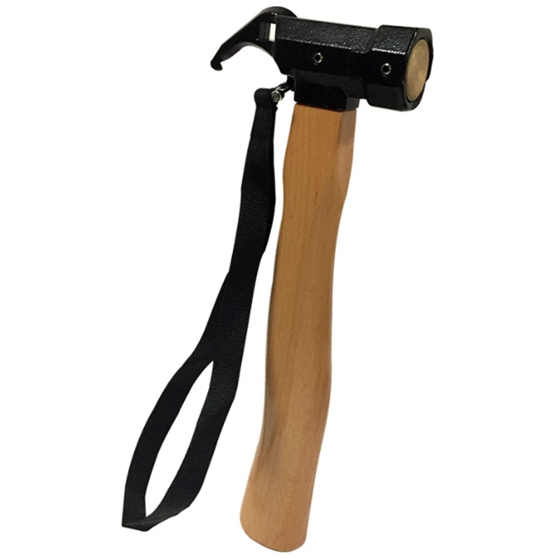 1 Piece Wooden Handle Sheep Horn Tent Ground Nail Hammer Outdoor Climbing Camping Tent Nail Puller Black