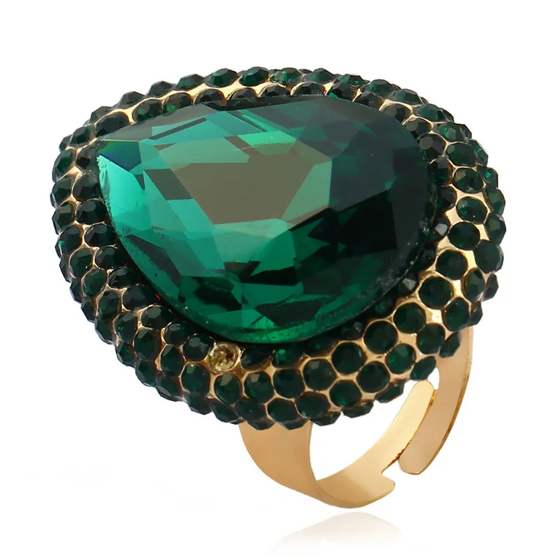Statement Exaggerated Royal Blue Stone Chunky Adjustable Wedding Big Deep Green Finger Rings for Women Men Fashion Jewelry