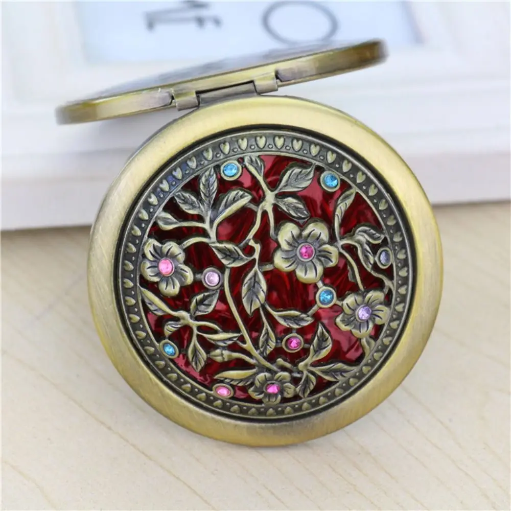 Mini Vintage Hollow Makeup Mirrors Double-sided Floral Pattern Folding Pocket Mirror Hollow Round Round Makeup Mirror Home Decor